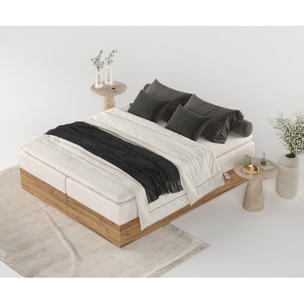 Beżowo-naturalne łóżko boxspring ze schowkiem 160x200 cm Faro – Maison de Rêve-image-3
