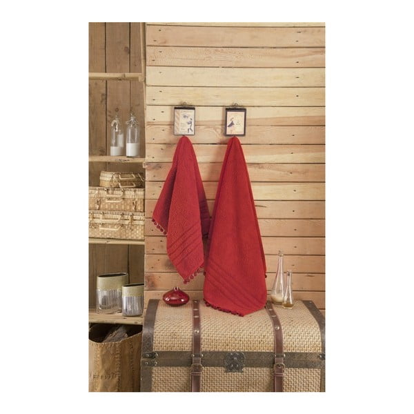 Czerwony ręcznik z lamówką Apolena, 70x140 cm
