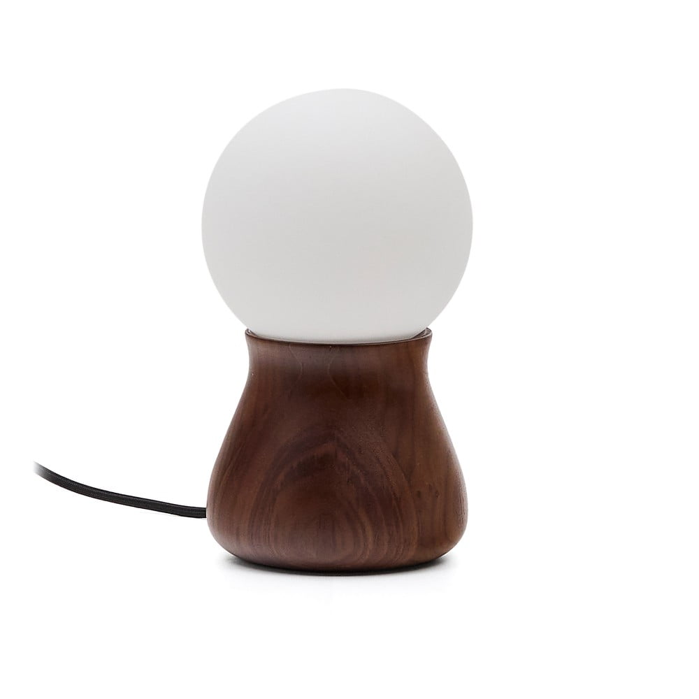 Ciemnobrązowa lampa stołowa z litego drewna kauczukowego (wysokość 26 cm) Okeni – Kave Home