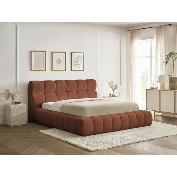 Pomarańczowe tapicerowane łóżko dwuosobowe ze schowkiem i stelażem 160x200 cm Mont Blanc – Bobochic Paris-image-4