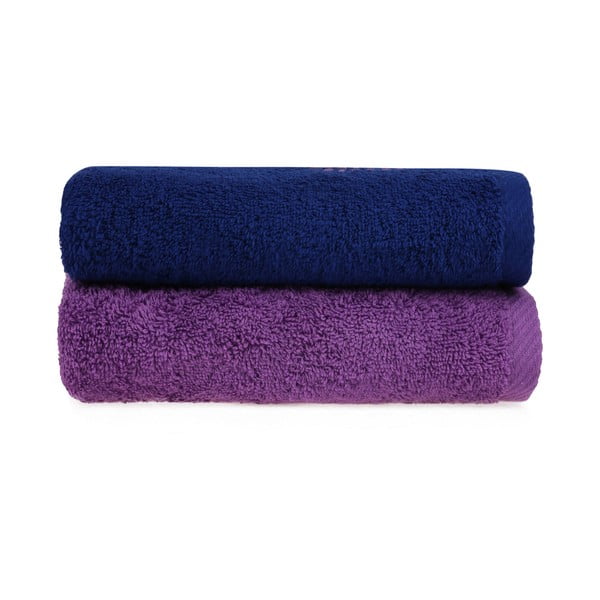 Zestaw 2 niebiesko-fioletowych ręczników do rąk, 90x50 cm