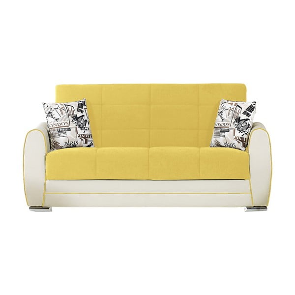 Żółto-kremowa dwuosobowa sofa rozkładana ze schowkiem Esidra Rest