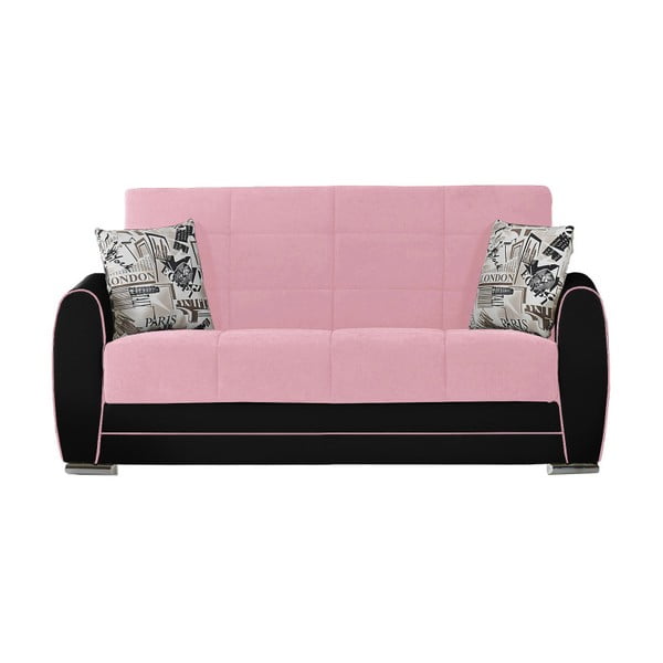 Różowo-czarna dwuosobowa sofa rozkładana ze schowkiem Esidra Rest