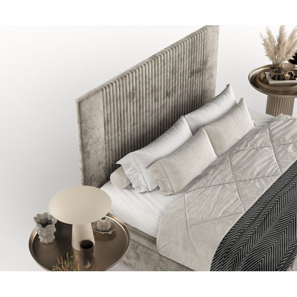 Beżowe tapicerowane łóżko dwuosobowe ze schowkiem 200x200 cm Mavel – Maison de Rêve-image-1