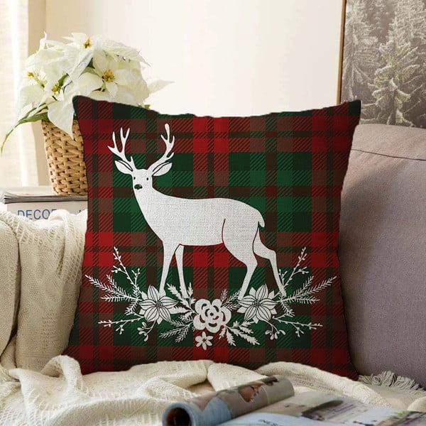 Świąteczne szenilowe poszewki na poduszki Minimalist Cushion Covers Tartan Merry Christmas, 55x55 cm