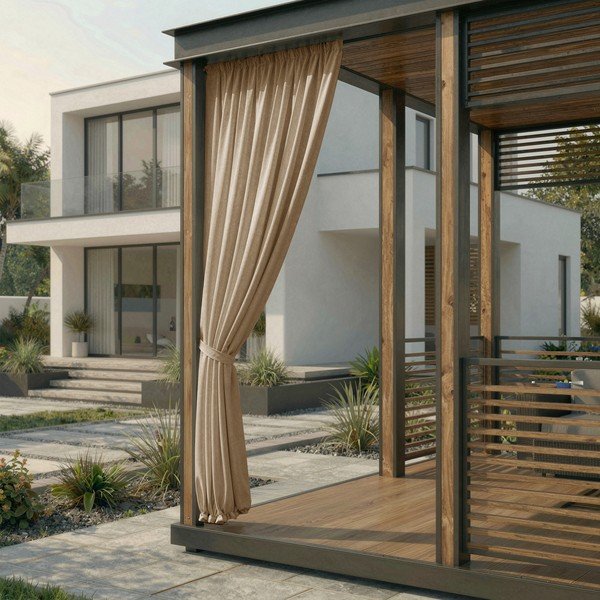 Beżowa zasłona częściowo zaciemniająca (dimout)/zewnętrzna Calisto – Filumi-image-1