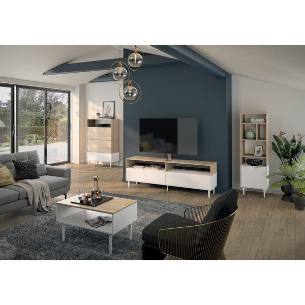 Biały stolik z blatem w dekorze dębu 80x47 cm Horizon – TemaHome -image-1