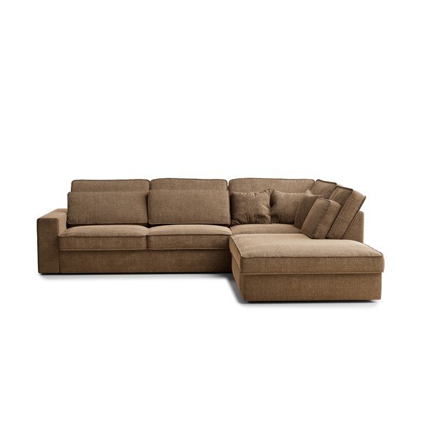 Jasnobrązowy narożnik z tkaniny szenilowej (prawostronny/w kształcie litery L) Kirou – Maison de Rêve