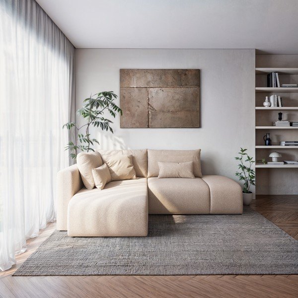 Beżowy rozkładany narożnik ze schowkiem (lewostronny/z szezlongiem) Lumine – Ghado-image-1