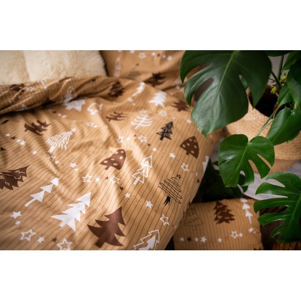 Brązowa bawełniana pościel jednoosobowa Cotton House Trees, 140x200 cm-image-3