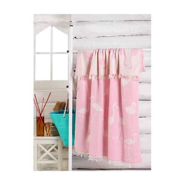 Różowy ręcznik Flamingo, 180x100 cm
