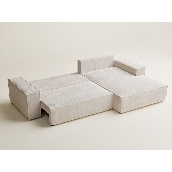 Kremowy rozkładany/ze schowkiem narożnik z tkaniny szenilowej (prawostronny/z szezlongiem) Maze – Maison de Rêve-image-4