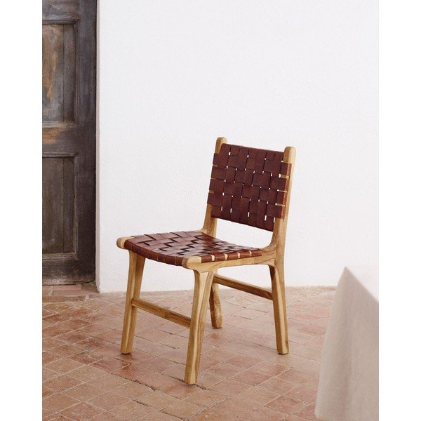 Koniakowo-naturalne krzesła ze skóry zestaw 2 szt. Calixta – Kave Home-image-1