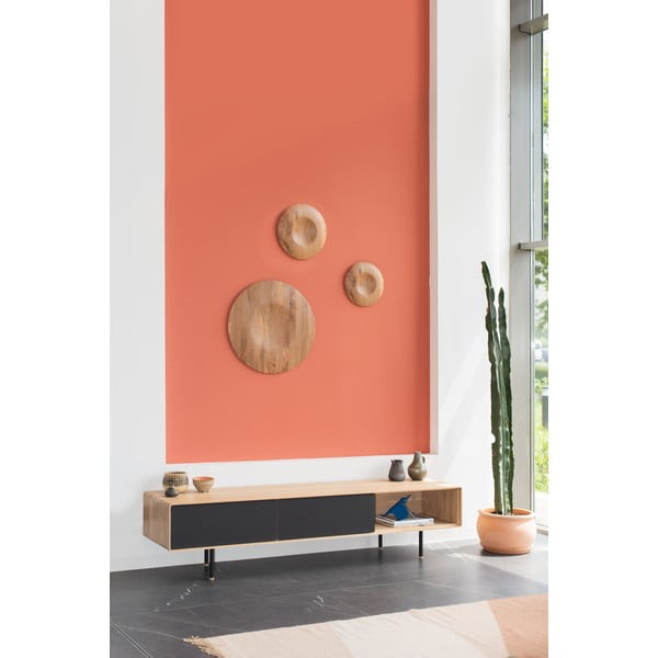 Czarno-naturalna szafka pod TV z litego drewna dębowego 200x48 cm Fina – Gazzda-image-3