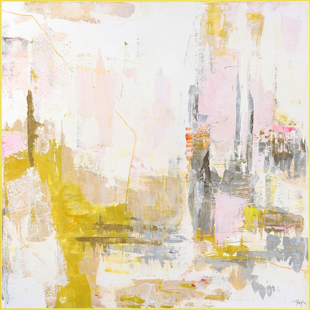 Obraz drukowany z ręcznie malowanymi elementami na płótnie z ramą w zestawie 102x102 cm New Age Yellow – Malerifabrikken