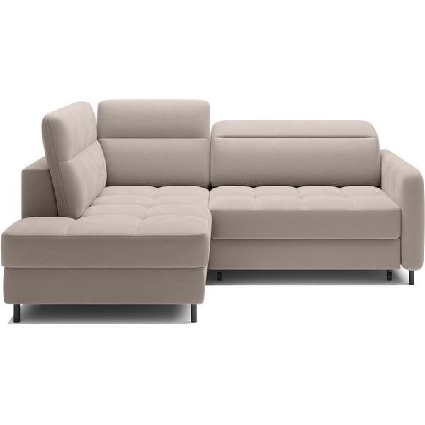 Jasnobrązowy aksamitny rozkładany/ze schowkiem narożnik (lewostronny/w kształcie litery L) Barea – ELTAP