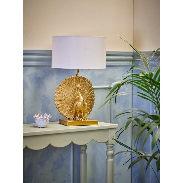 Lampa stołowa w kolorze złota z tekstylnym kloszem (wysokość 58,5 cm) Peacock – Bloomingville-image-1