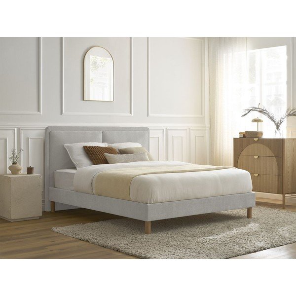 Szare tapicerowane tapicerowane łóżko dwuosobowe ze stelażem 140x190 cm Mara – Bobochic Paris-image-1