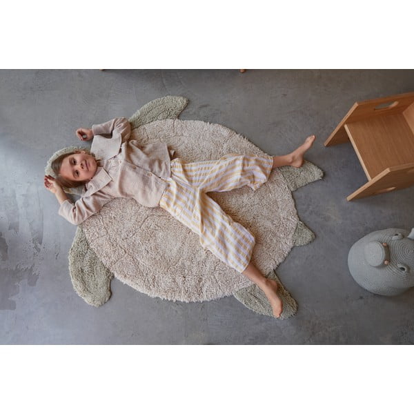 Beżowy bawełniany dywan dziecięcy tkany ręcznie odpowiedni do prania 110x130 cm Sea Turtle – Lorena Canals-image-4
