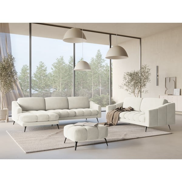 Kremowy aksamitny narożnik (lewostronny) Nalu – Makamii-image-1