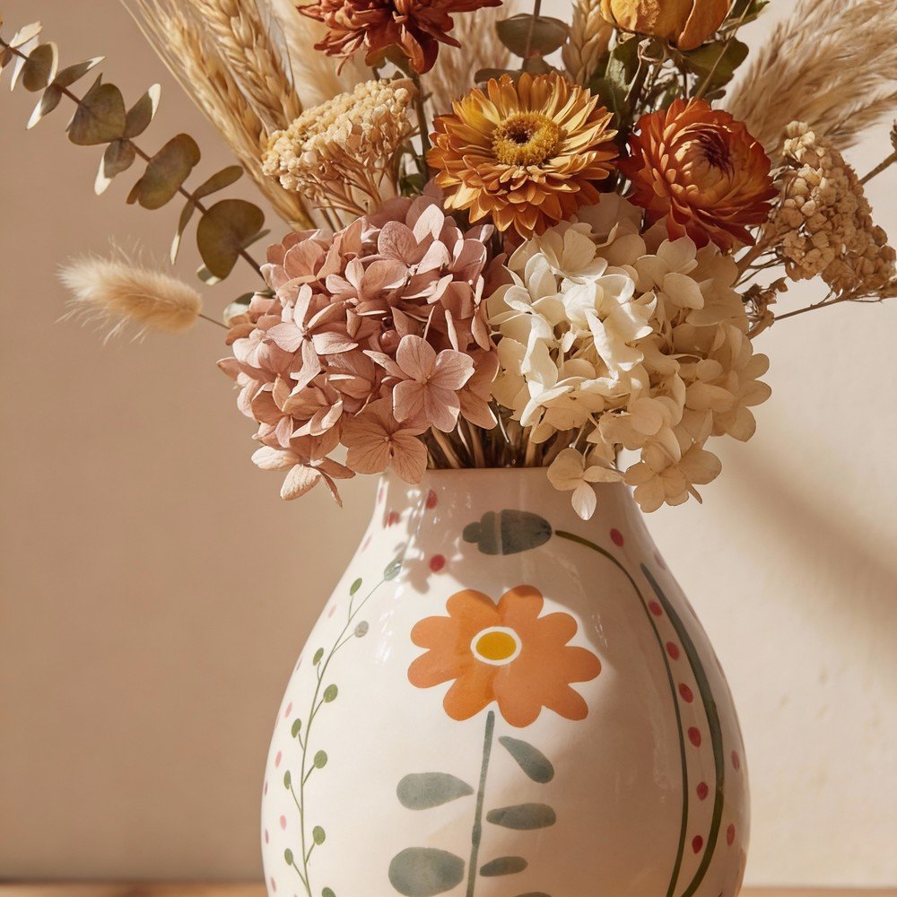 Kremowy kamionkowy ręcznie malowany wazon (wysokość 17 cm) Taza – Bloomingville (zdjęcie 3)
