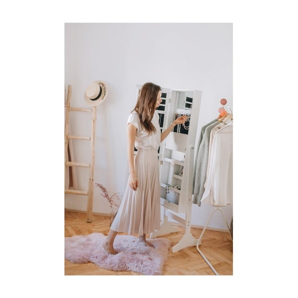 Lustro stojące w białej ramie ze schowkiem na biżuterię z podświetleniem LED Bonami Essentials Bien-image-2