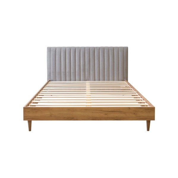 Jasnoszaro-naturalne łóżko dwuosobowe ze stelażem 180x200 cm Oceane – Bobochic Paris