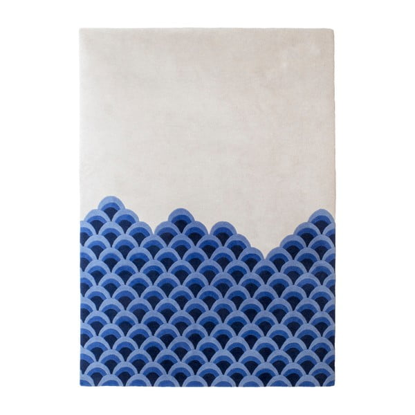Niebiesko-biały dywan z czystej wełny HARTÔ Marin, 170x240 cm
