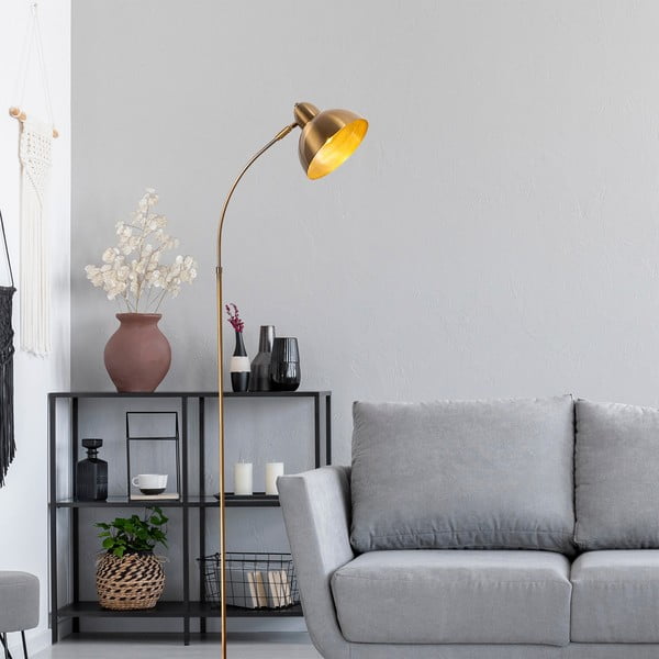 Lampa stojąca w kolorze mosiądzu z metalowym kloszem (wysokość 162 cm) Marzeo – Opviq lights-image-1