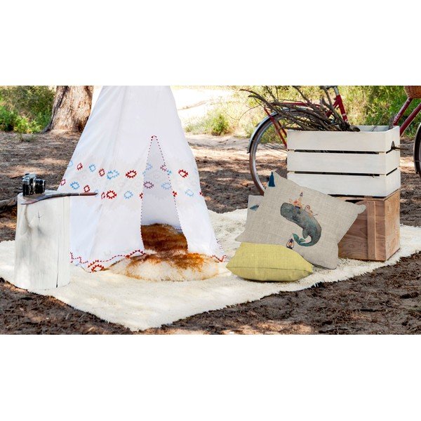 Poduszka z domieszką lnu Little Nice Things Whale, 50x35 cm-image-1