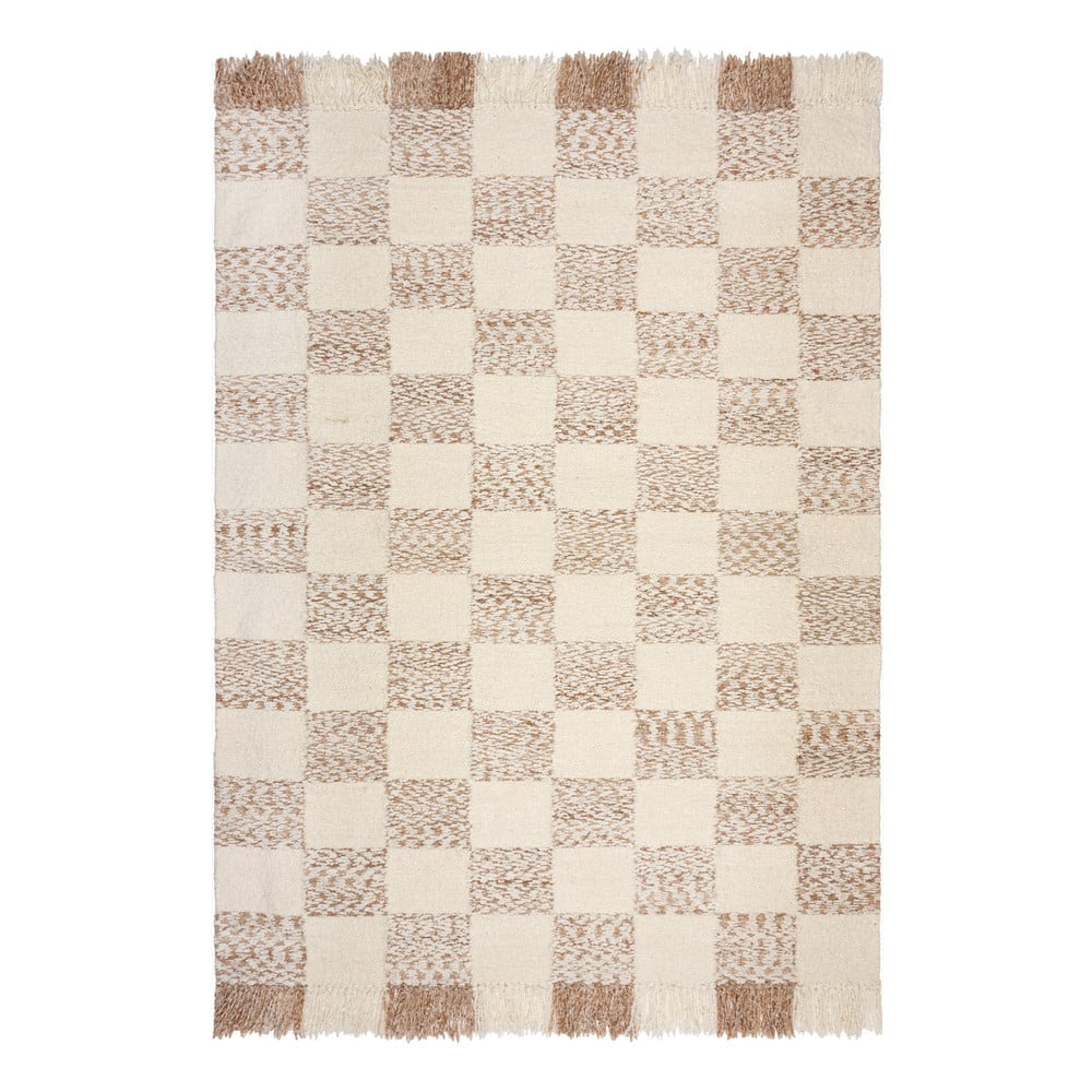 Kremowo-naturalny dywan z mieszanki wełny tkany ręcznie 200x300 cm Eric Checkboard – Flair Rugs