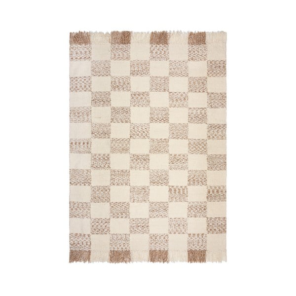 Kremowo-naturalny dywan z mieszanki wełny tkany ręcznie 160x230 cm Eric Checkboard – Flair Rugs