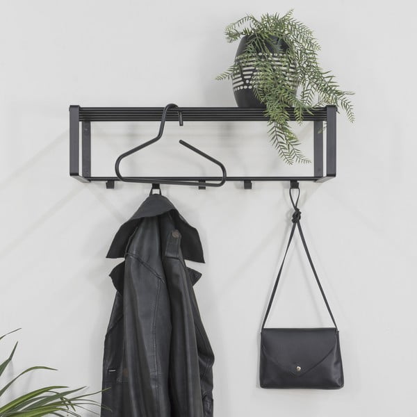 Czarny metalowy wieszak ścienny z półką 70 cm Rex – Spinder Design-image-1