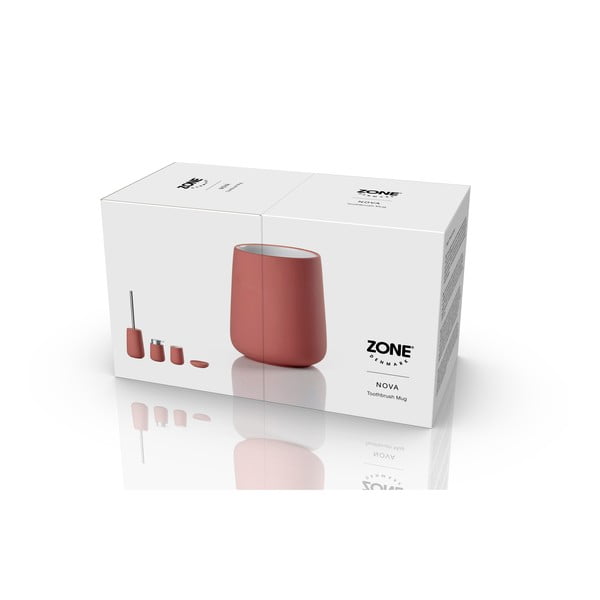 Jasnoczerwony kamionkowy kubek na szczoteczki do zębów Nova – Zone-image-3