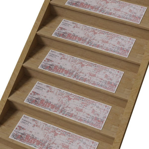 Różowo-szare bawełniane dywaniki na schody zestaw 16 szt. 25x65 cm Milano Pembe – Vitaus-image-1