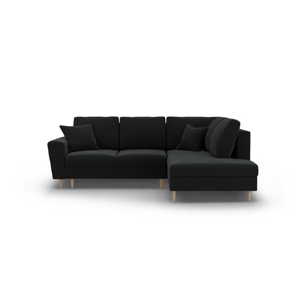 Czarny aksamitny rozkładany narożnik ze schowkiem (prawostronny/w kształcie litery L) Kyoto – Cosmopolitan Design