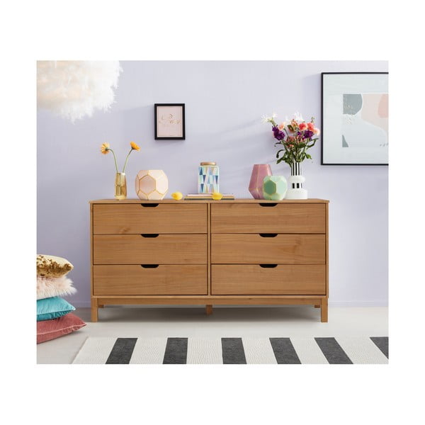 Niska komoda z litego drewna sosnowego w naturalnym kolorze 150x75 cm Post – Støraa-image-1