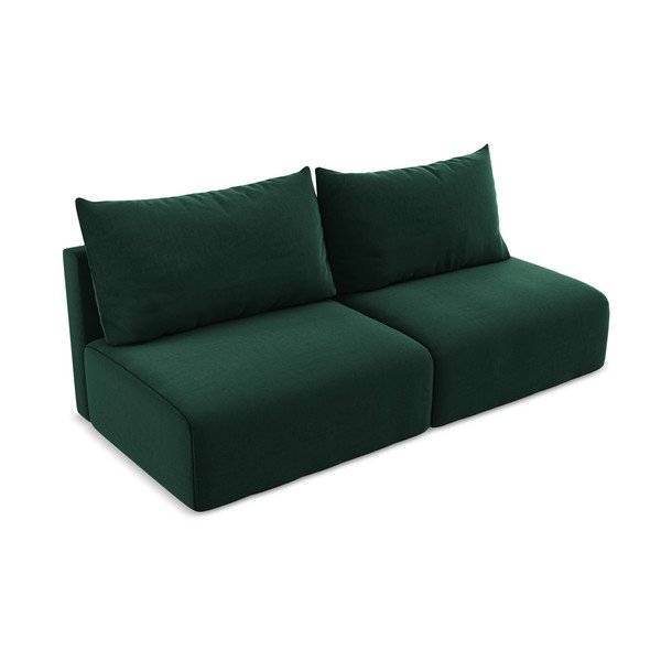 Ciemnozielona aksamitna rozkładana/ze schowkiem sofa 216 cm Kalena – Makamii-image-3