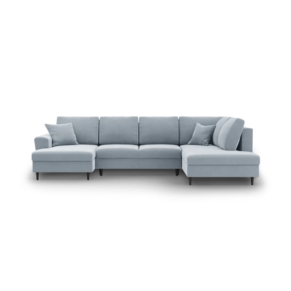 Jasnoniebieski aksamitny rozkładany narożnik ze schowkiem (prawostronny/w kształcie litery U) Kyoto – Cosmopolitan Design