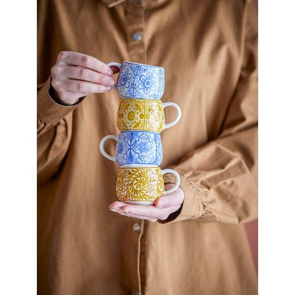 Niebiesko-pomarańczowe kamionkowe filiżanki na espresso zestaw 4 szt. 155 ml Milton – Bloomingville-image-1