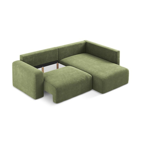 Zielony rozkładany/ze schowkiem narożnik z tkaniny szenilowej (prawostronny/w kształcie litery L) Kona – Makamii-image-4