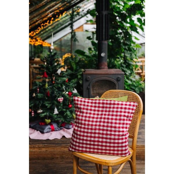 Lniana poszewka na poduszkę 50x50 cm Red Gingham – Linen Tales-image-3