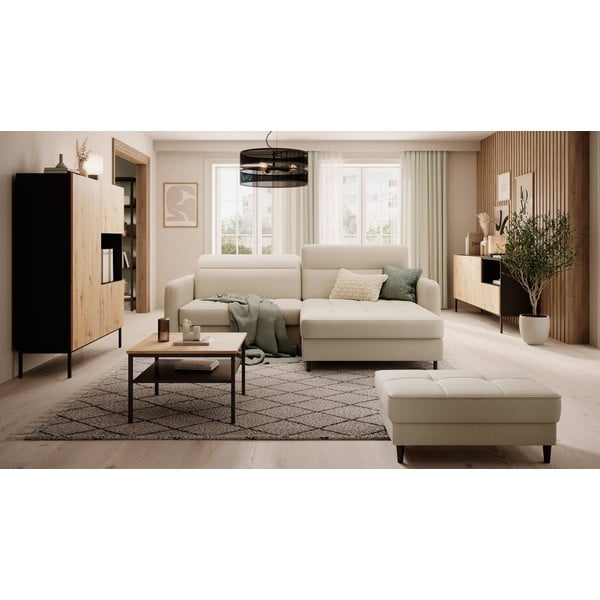 Beżowy aksamitny rozkładany/ze schowkiem narożnik (prawostronny/z szezlongiem) Gomsi – ELTAP-image-1