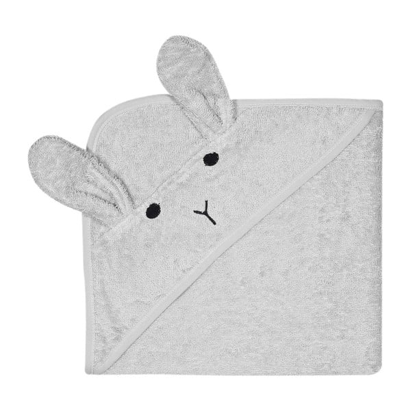 Szary bawełniany ręcznik dziecięcy z kapturkiem Kindsgut Rabbit