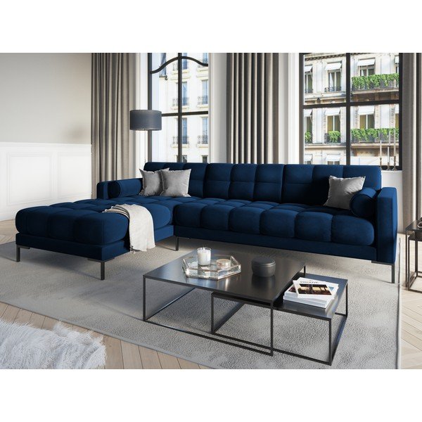 Ciemnoniebieski aksamitny narożnik Cosmopolitan Design Bali, lewostronny-image-1