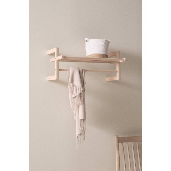 Wieszak ścienny z litego drewna sosnowego w jasnym naturalnym kolorze z półką 70 cm Eddison – Jotex-image-1