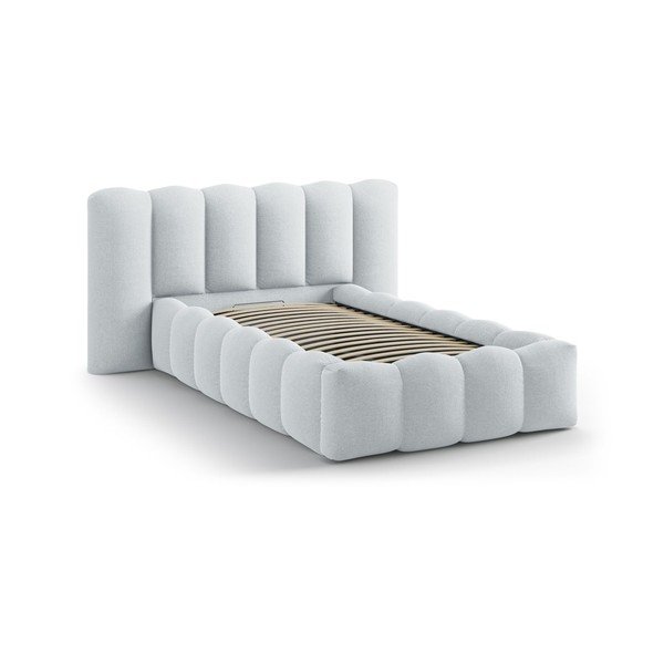 Jasnoszare tapicerowane łóżko jednoosobowe ze schowkiem i stelażem 90x200 cm Lupine – Micadoni -image-2