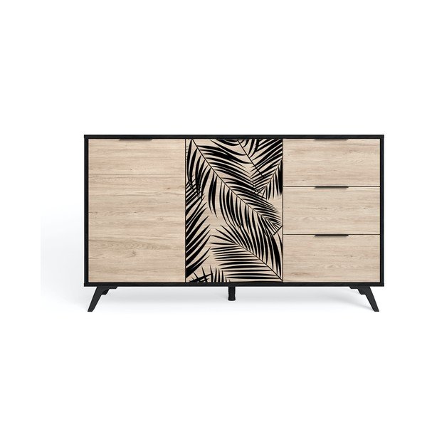 Czarna niska komoda w dekorze dębu 136x81 cm Palmera – Marckeric