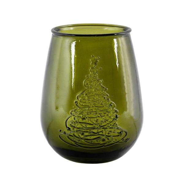 Zielony szklany wazon z motywem świątecznym Ego Dekor Arbol de Navidad, wys. 13 cm