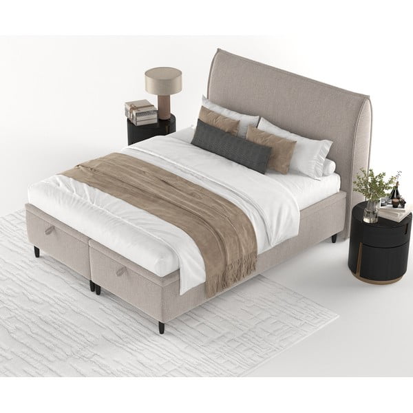 Szarobeżowe tapicerowane łóżko dwuosobowe ze schowkiem 140x200 cm Pearl – Maison de Rêve-image-3